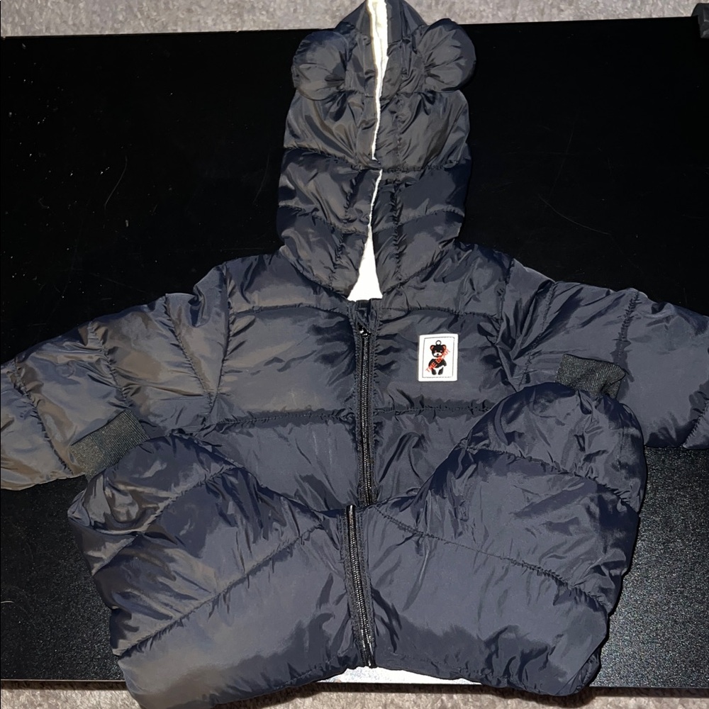 Charming Black Snowsuit with Bear Patch and Bear Ears